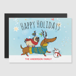 Cartão Magnético Dachshund, Pug e Pássaro