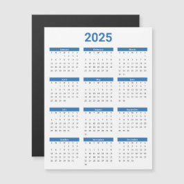 Cartão Magnético de Calendário Anual Azul e Branco