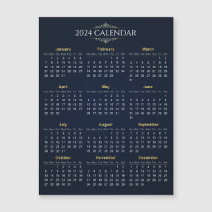 Cartão magnético de calendário Elegante Dourado e