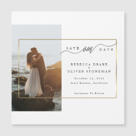 Cartão Magnético de Casamento de Foto Dourada Eleg