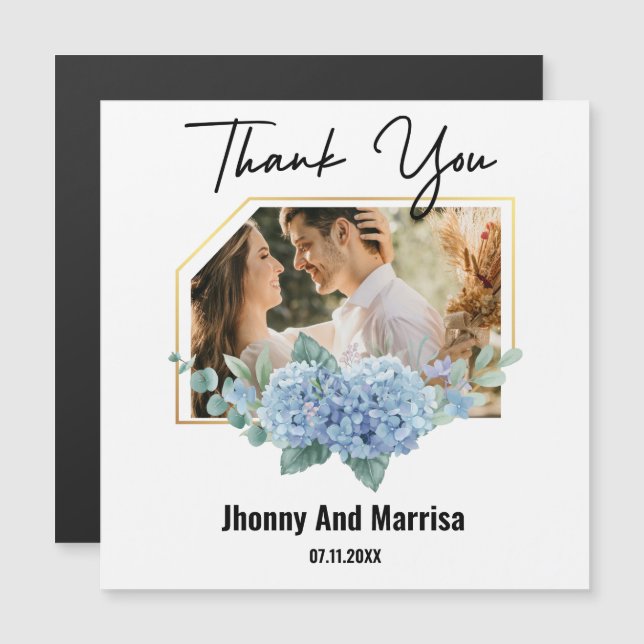 Cartão magnético de casamento de fotos em script m (Frente/Verso)