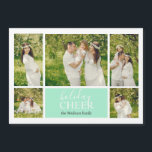 Cartão Magnético de Colagem de Fotografias Verde F<br><div class="desc">Esta placa possui 5 slots de fotos personalizados com um retângulo verde-menta onde você pode personalizar o nome da sua família.</div>