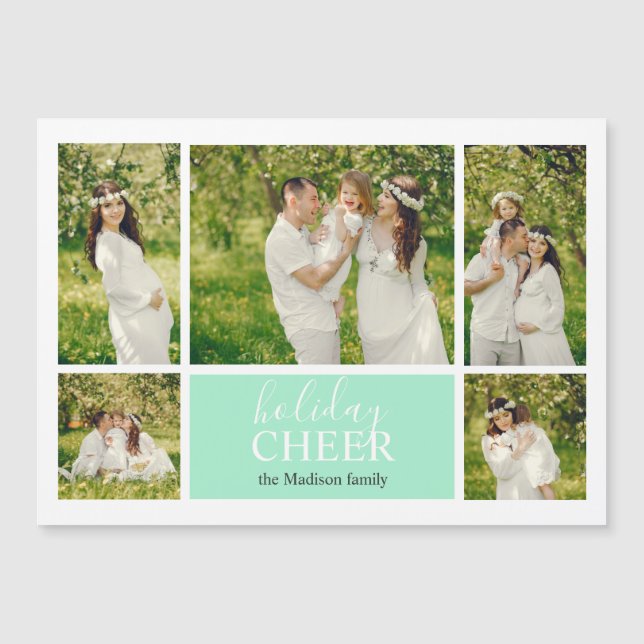 Cartão Magnético de Colagem de Fotografias Verde F (Frente)