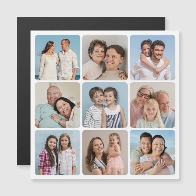 Cartão Magnético de Colagem de Fotos 9 Cantos Redo (Frente/Verso)