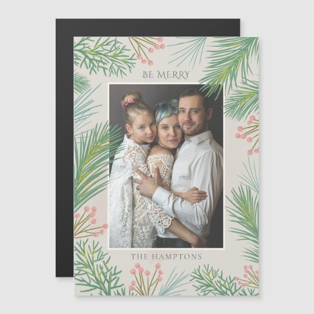 Cartão Magnético de Férias Pine Holly Berry (Frente/Verso)