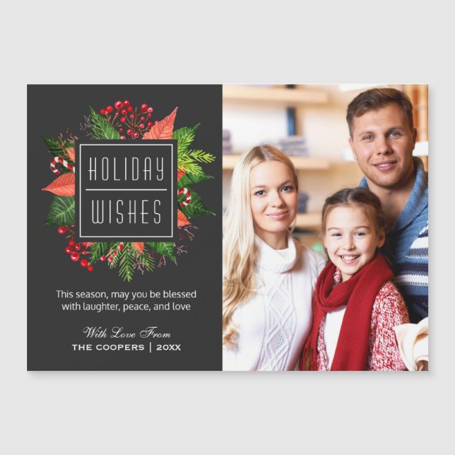 Cartão Magnético de Fotografia de Christmas Holly  (Frente)