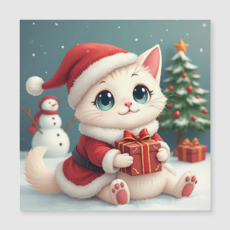 Cartão Magnético de Gato de Natal Branco