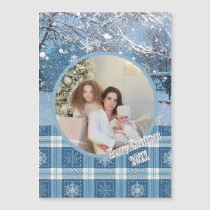 Cartão Magnético de inverno de Xadrez Azul-Cozy 