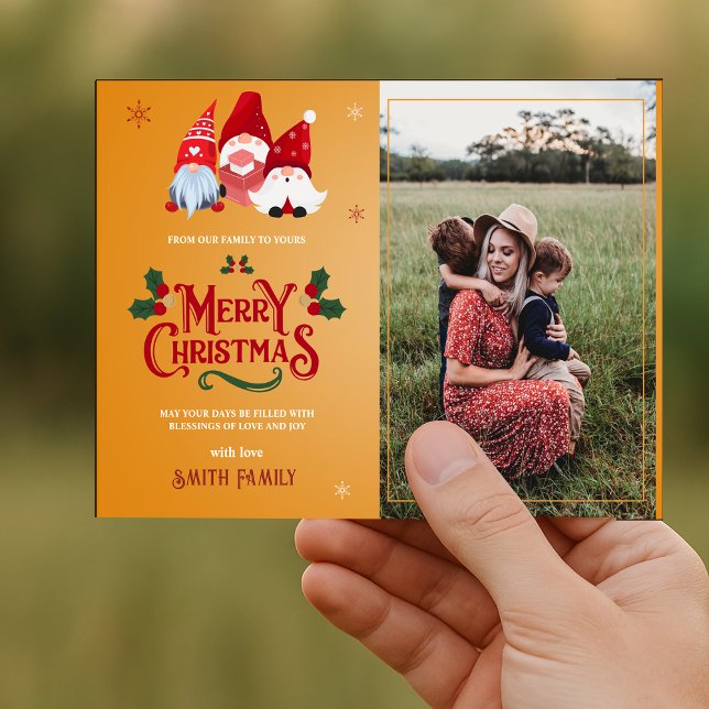 Cartão Magnético de Natal da Família Gnomo Bonito (Cute Gnome Family Photo Christmas Magnetic Card)