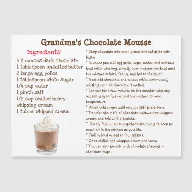 Cartão Magnético de Receita de Mousse de Chocolate (Frente)