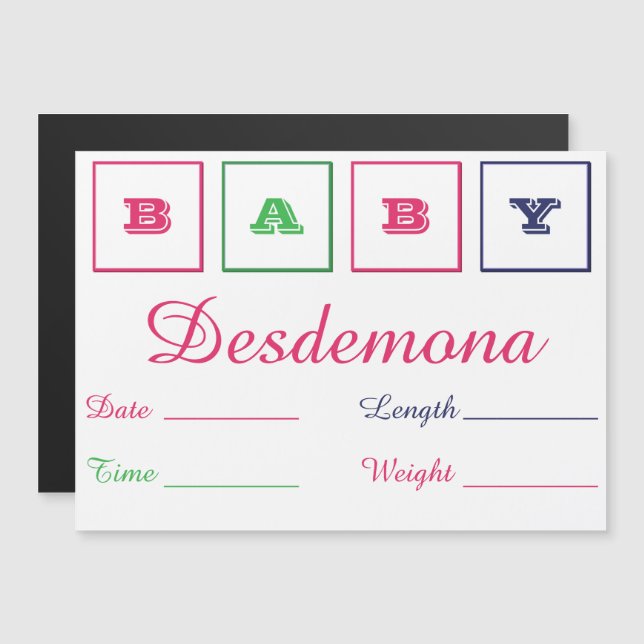 Cartão Magnético Fino de Anúncio de Nascimento (Frente/Verso)