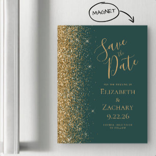 Cartão Magnético Moderno de Save the Date em Verde