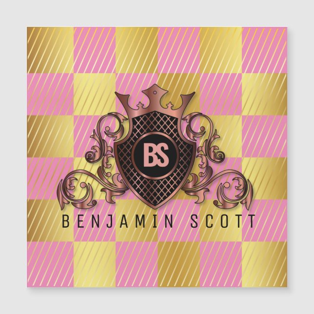 Cartão magnético monograma de latão elegante (Frente)