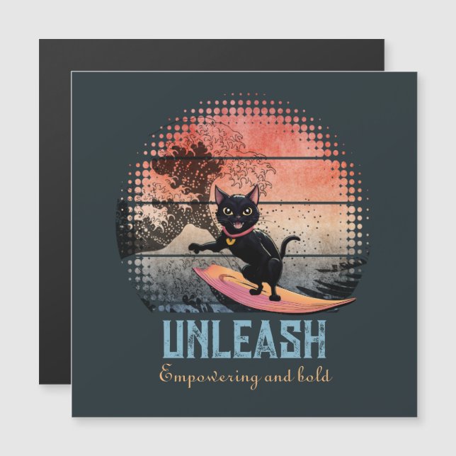Cartão magnético Sunset Wave Riding Cat (Frente/Verso)