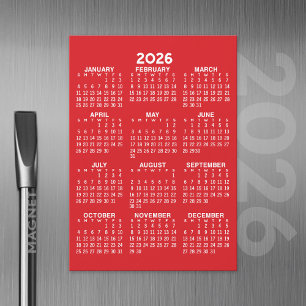 Cartão Magnético Vermelho Básico do Calendário de
