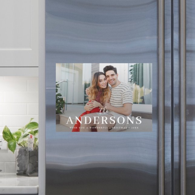 Cartão Magnético Xmas de Casal de Natal Moderno El (A sleek personalized Christmas photo magnet for timeless festive style)