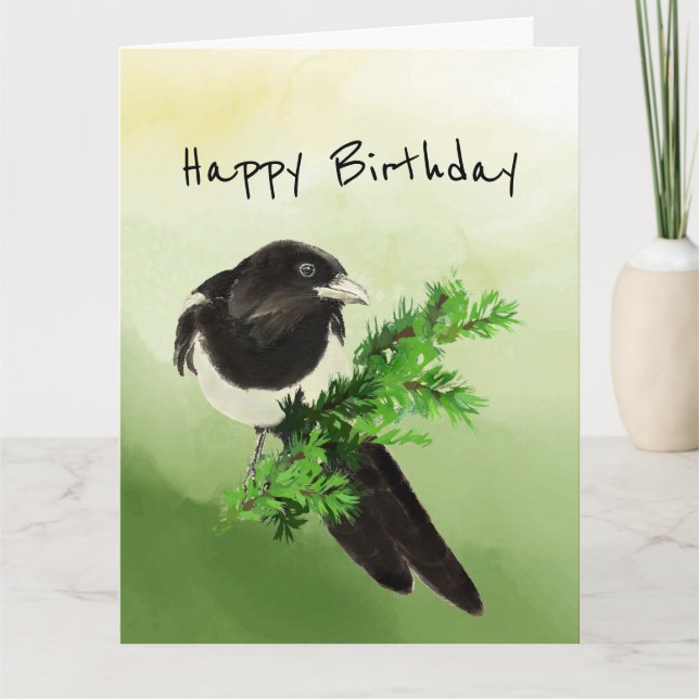 Cartão Magnífico Pássaro Natureza Magpie Aniversário (Frente)
