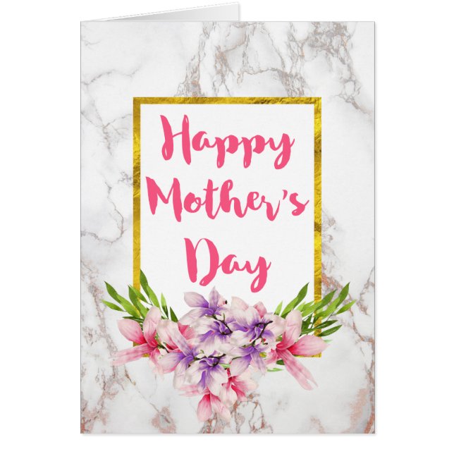 Cartão Magnolias de Aquarela em Dia de as mães Marble (Frente)
