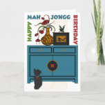 Cartão Mah Jongg Bird Birthday Card<br><div class="desc">New design incorporates Mah Jongg elements: flower vase,  case with dragon,  one bam bird,  and one dot.</div>