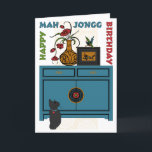 Cartão Mah Jongg Bird Birthday Card<br><div class="desc">New design incorporates Mah Jongg elements: flower vase, case with dragon, one bam bird, and one dot.</div>