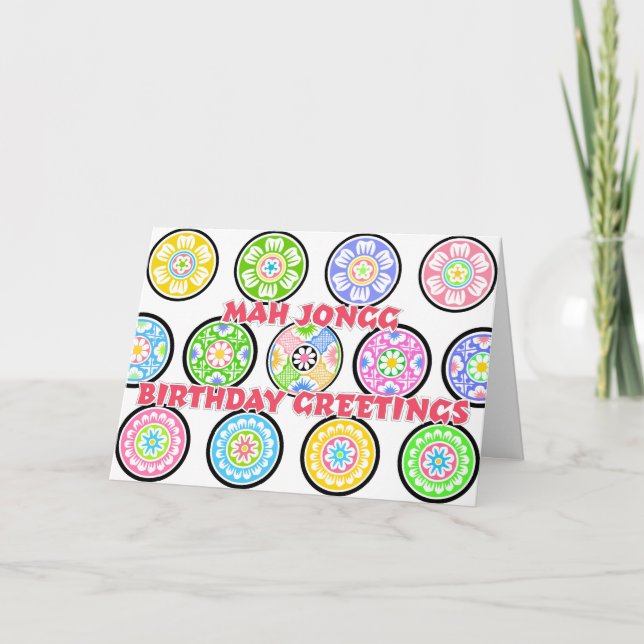 Cartão Mah Jongg Birthday Dots (Frente)