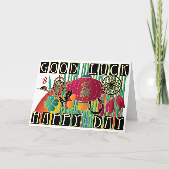 Cartão Mah Jongg Boa Sorte Feliz Dia (Frente)