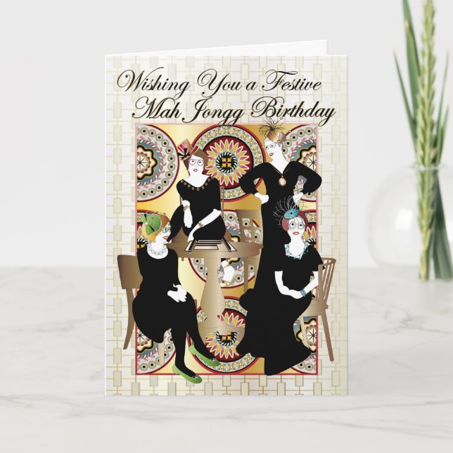Cartão Mah Jongg Festive Birthday (Frente)