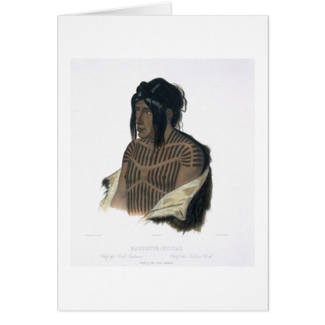 Cartão Mahsette-Kuiuab, chefe dos indianos do Cree, placa (Frente)