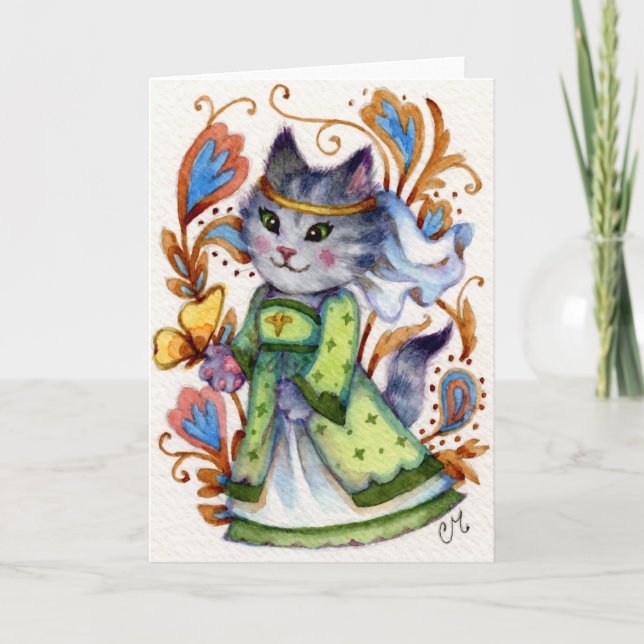 Cartão Maid Marian - Cute Robin Hood Cat Greeting Card (Frente)