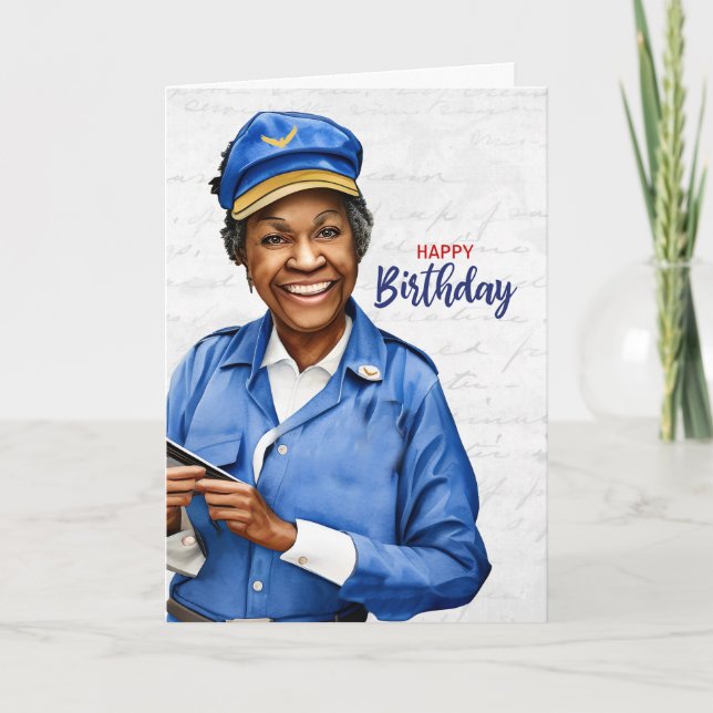 Cartão Mail Carrier African American Female Birthday (Frente)