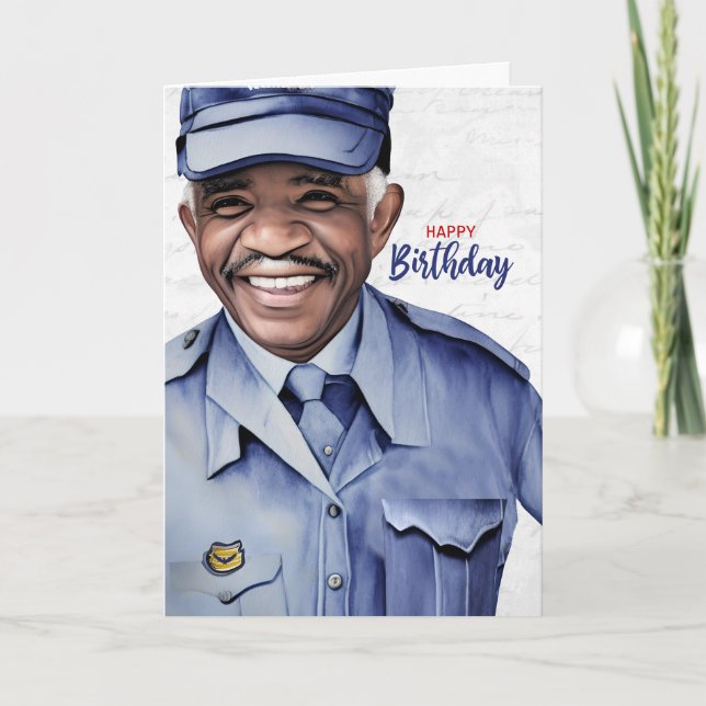 Cartão Mail Carrier African American Male Birthday (Frente)