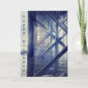 Cartão Maine Harbor Doces Rustic Blue Birthday Card