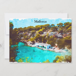 Cartão Maiorca Espanha Aquarela Vista Panorâmica Paisagem