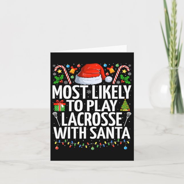 Cartão Mais Propenso a Jogar Lacrosse com o Natal de Sant (Frente)