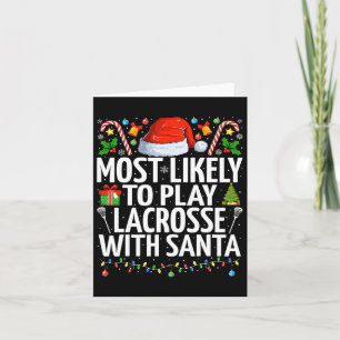 Cartão Mais Propenso a Jogar Lacrosse com o Natal de Sant