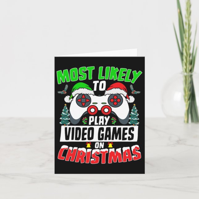Cartão Mais Provável Jogar Videos games Na Fama De Natal (Frente)