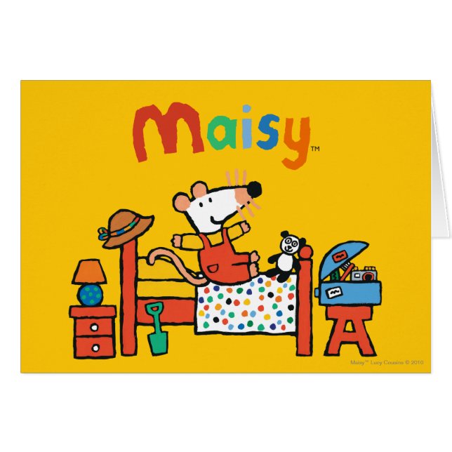 Cartão Maisy adorável em macacões vermelhos (Frente Horizontal)