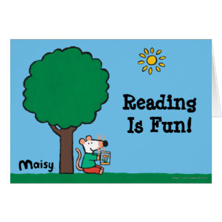Cartão Maisy lê seu livro da biblioteca fora