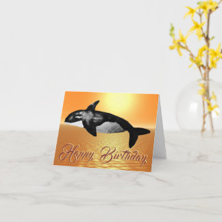 Cartão Majestic Orca Orange Ocean Sunset Birthday Card