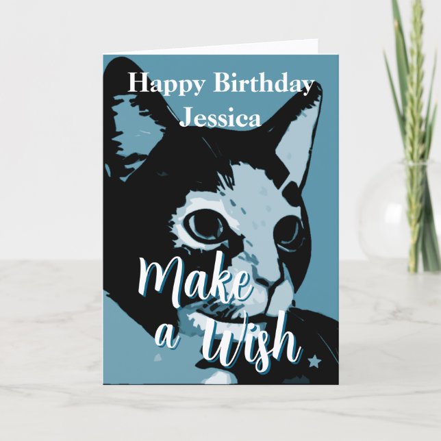 Cartão Make A Wsh Cute Artistic Cat Birthday (Frente)