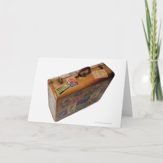 Cartão mala antiquada com autocolantes viagem (Frente)
