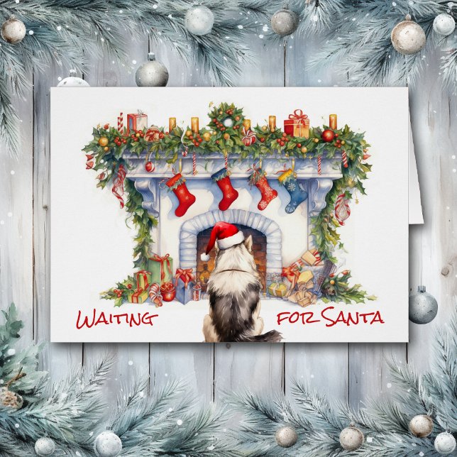 Cartão Malamute Dog Espera por Papais noeis de Lareira de (Criador carregado)