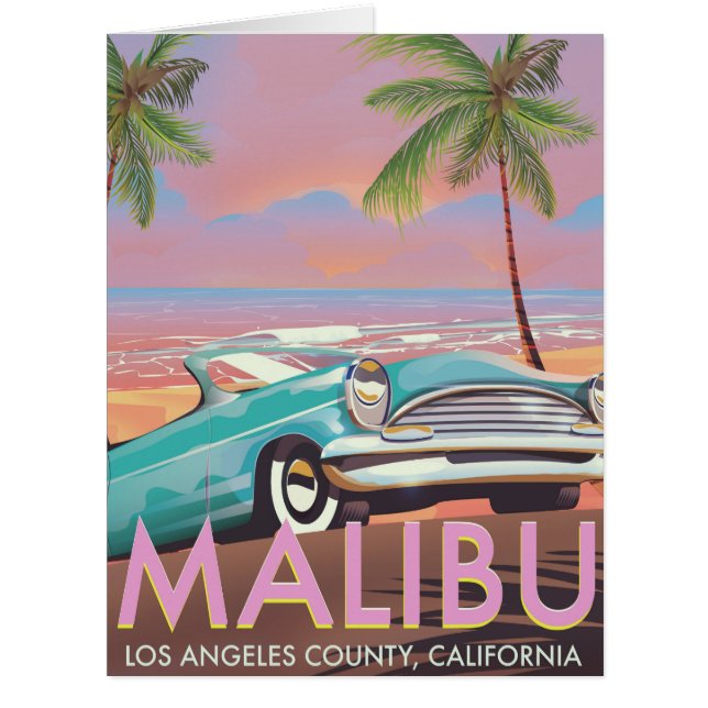 Cartão Malibu, Los Angeles, poster de viagens da Califórn (Frente)