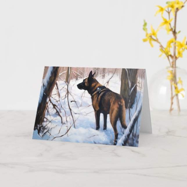 Cartão Malinois Belga Deixar Neve Natal (Flor Amarela)