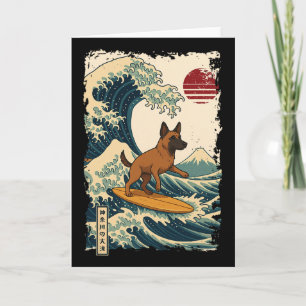 Cartão Malinois Belga Surfando a Onda Kanagawa Japonesa M