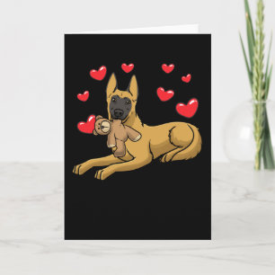 Cartão Malinois Dog With Stuffed Animal Belgian Shepherd