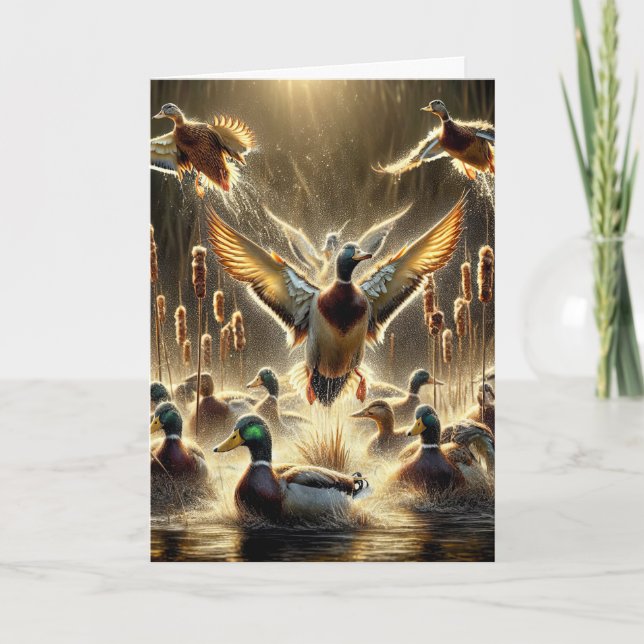 Cartão Mallard Ducks in Pond para o aniversário (Frente)