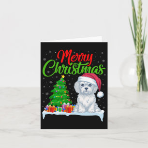 Cartão Maltês Árvore de Natal Luz Xmas Cão Maltês