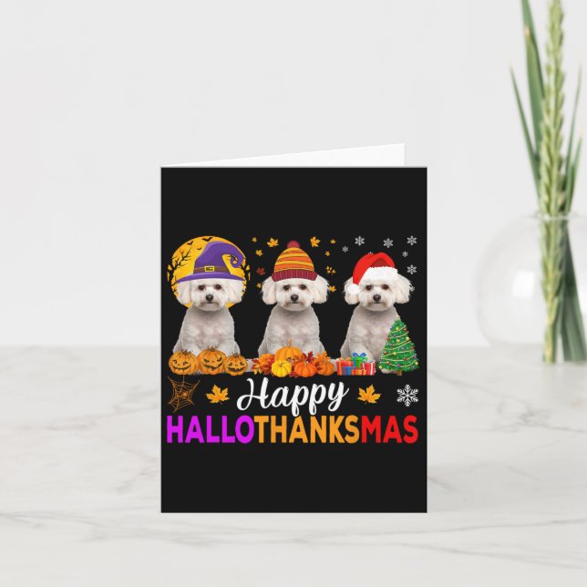 Cartão Maltês Cachorro Halloween Natal Hallothanksmas 1 (Frente)