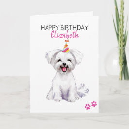 Cartão Maltês - Cão Personalizado Feliz Aniversário